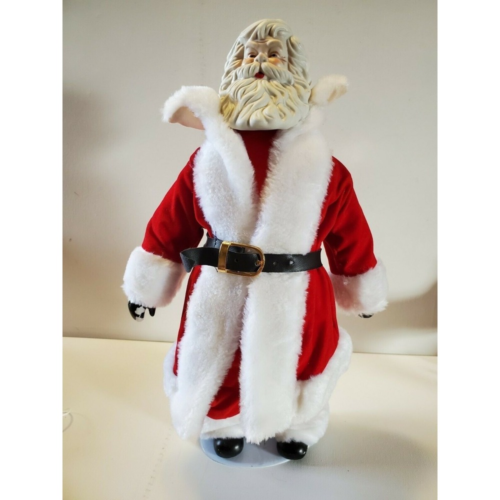 Vintage Santa Claus Standing Doll 14.5" With Metal Display Stand & Gift Bag